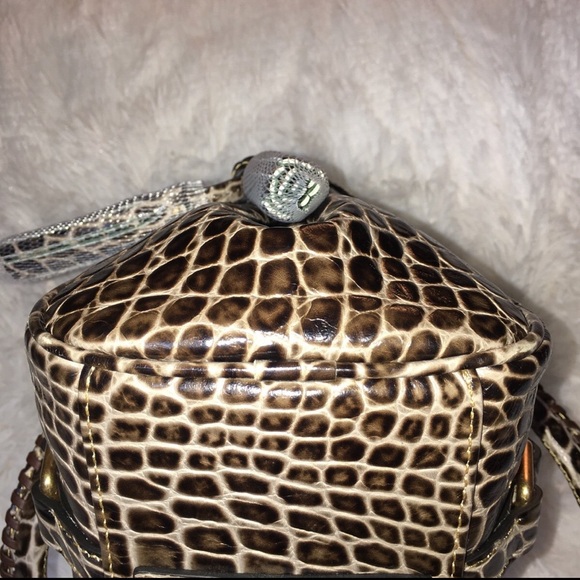 Dooney & Bourke Croco Fino Satchel with strap and wallet in browns and taupe - Picture 5 of 12